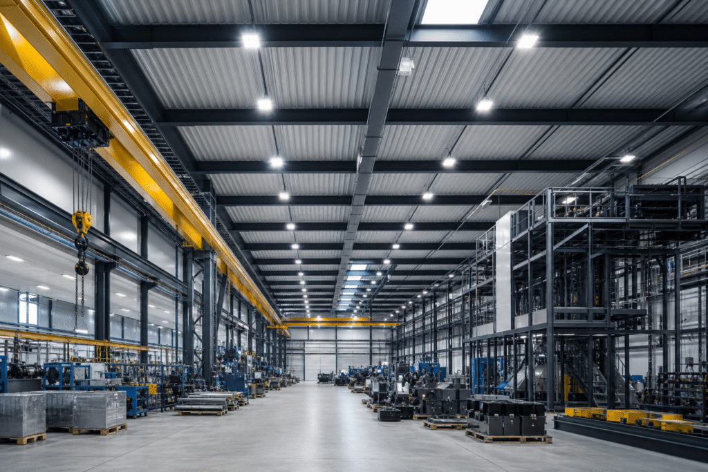 Titelbild zu „Hallen, Werkstätten und Gewerbeflächen effizient mit LED beleuchten“